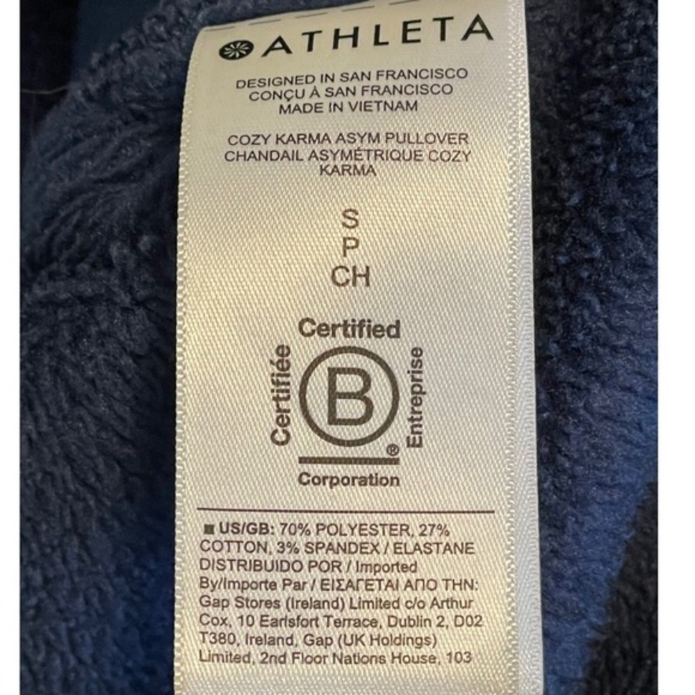 Athleta Cozy Karma Fleece Pullover Women's‎ Small Blue Asym 1/4 Zip Mock Neck - Picture 10 of 10